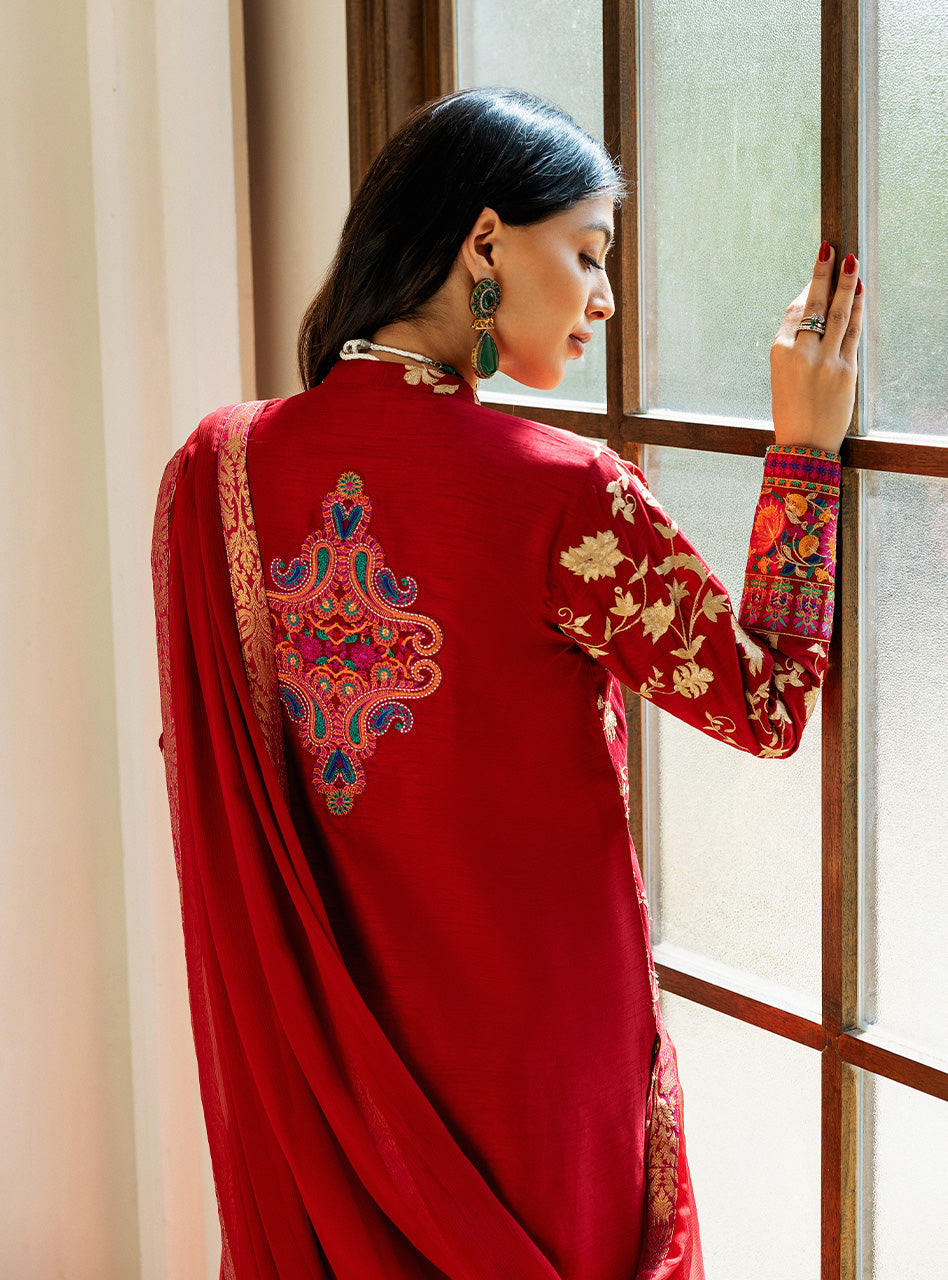 Crimson Charm Kashmiri Embroidery