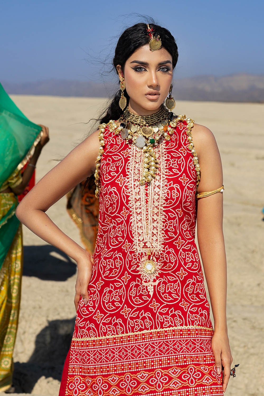 2 Piece Unstitched Embroidered Gold Printed Lawn suit