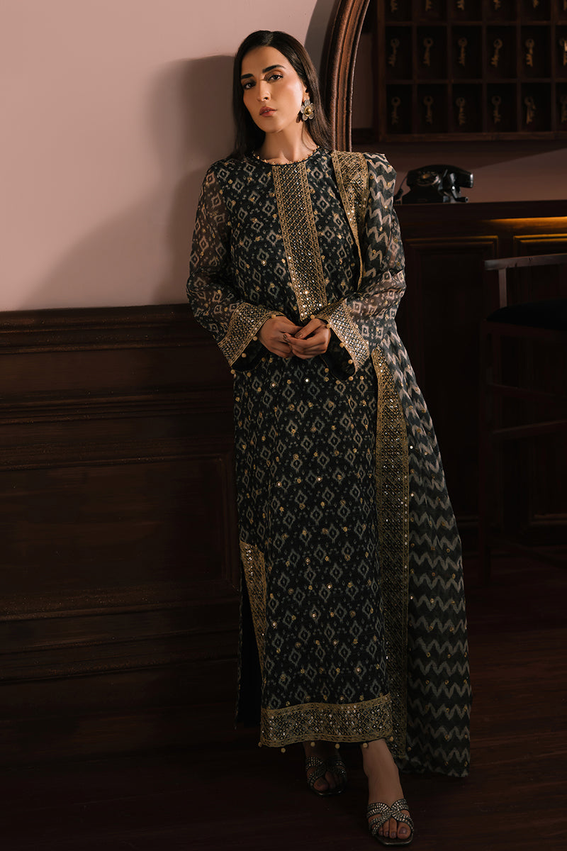 Teal Noir-4Pc Net Embroidered Suit