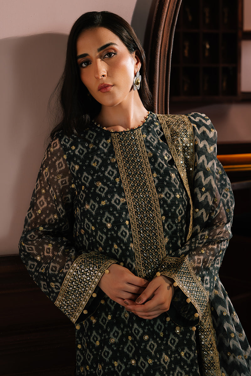 Teal Noir-4Pc Net Embroidered Suit