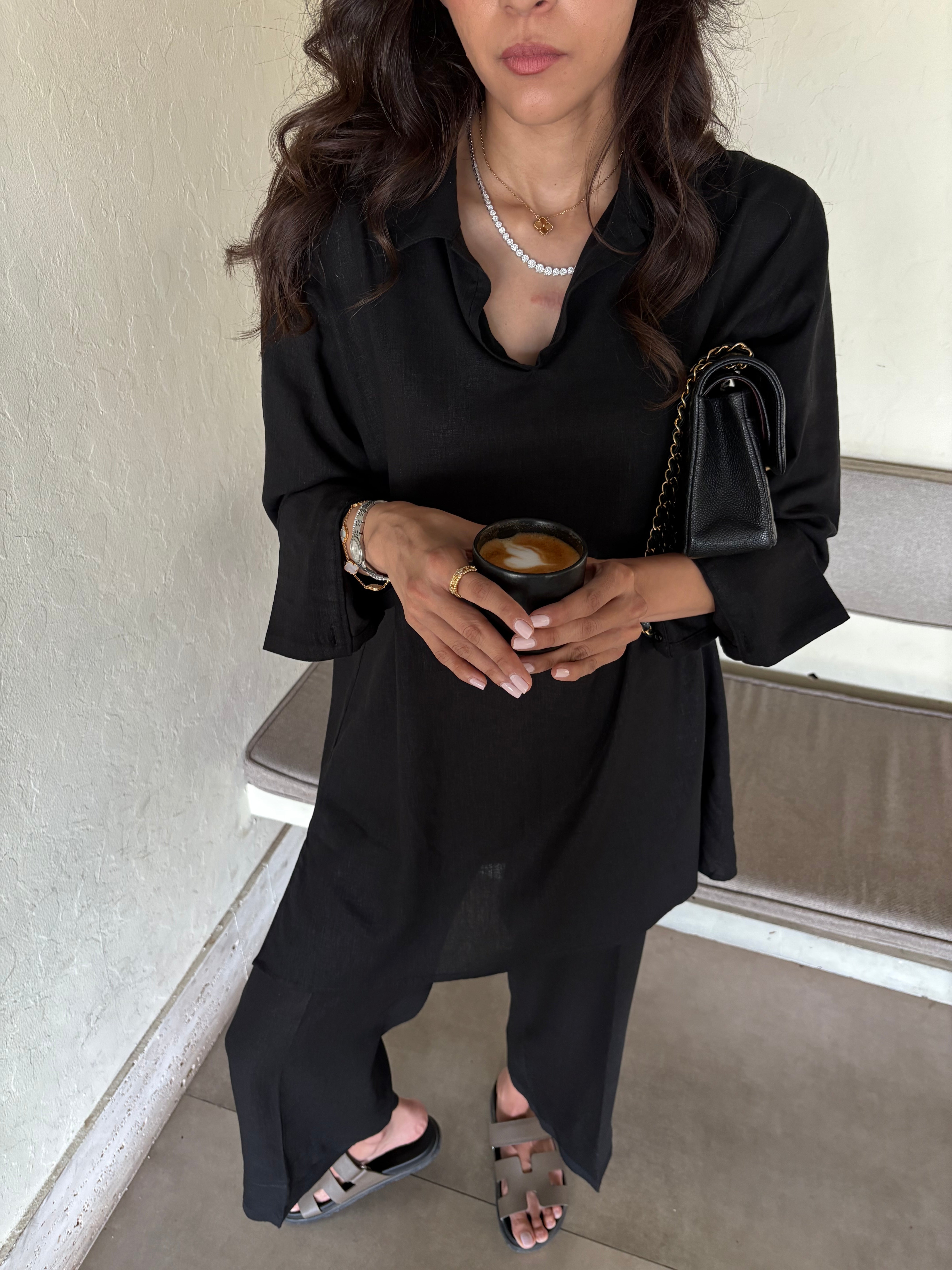 Black Linen Willow Set