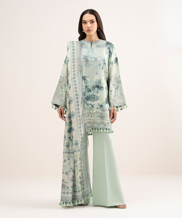 3 Piece - Embroidered Raw Silk Suit