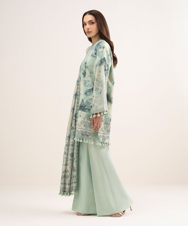 3 Piece - Embroidered Raw Silk Suit