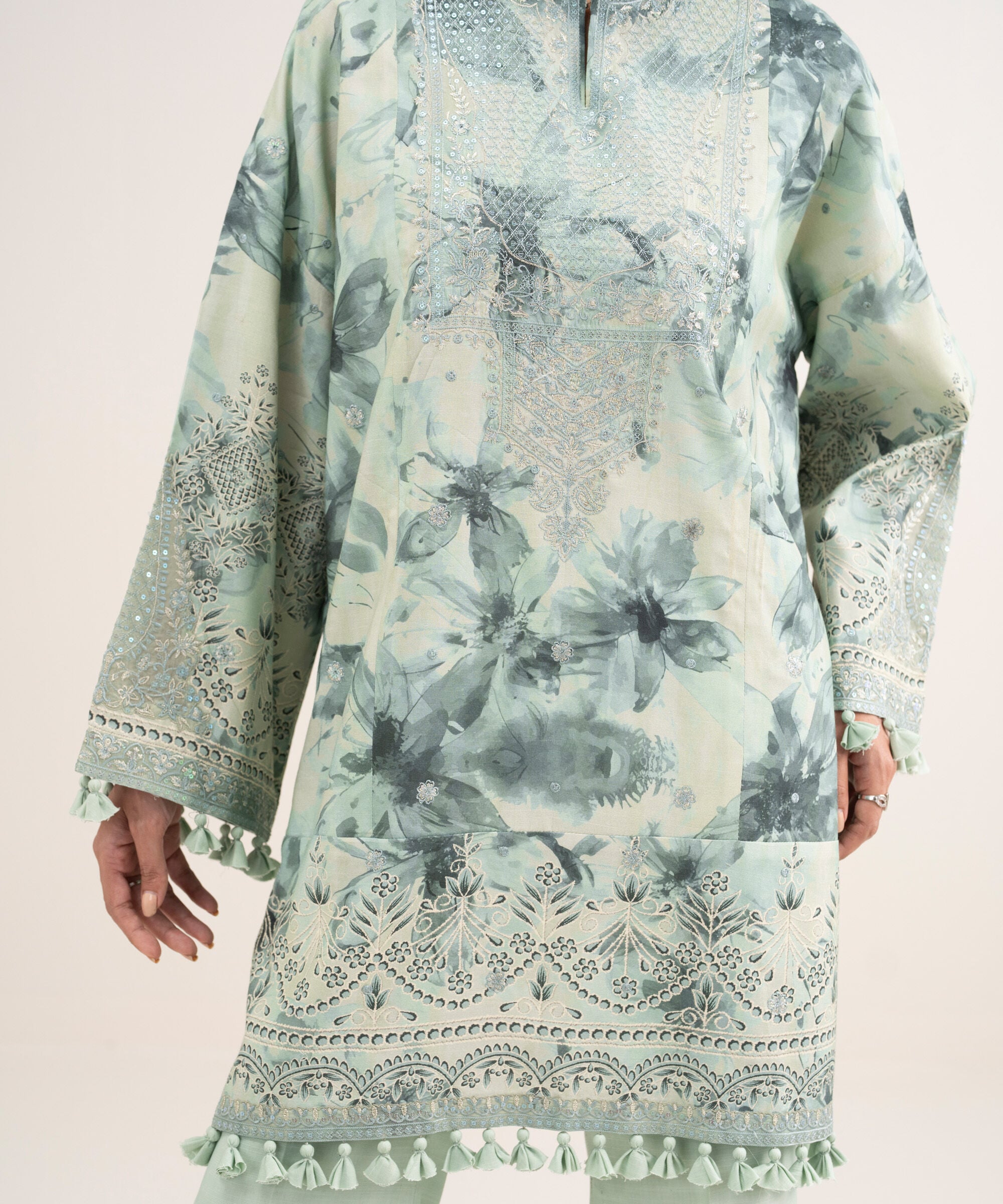 3 Piece - Embroidered Raw Silk Suit