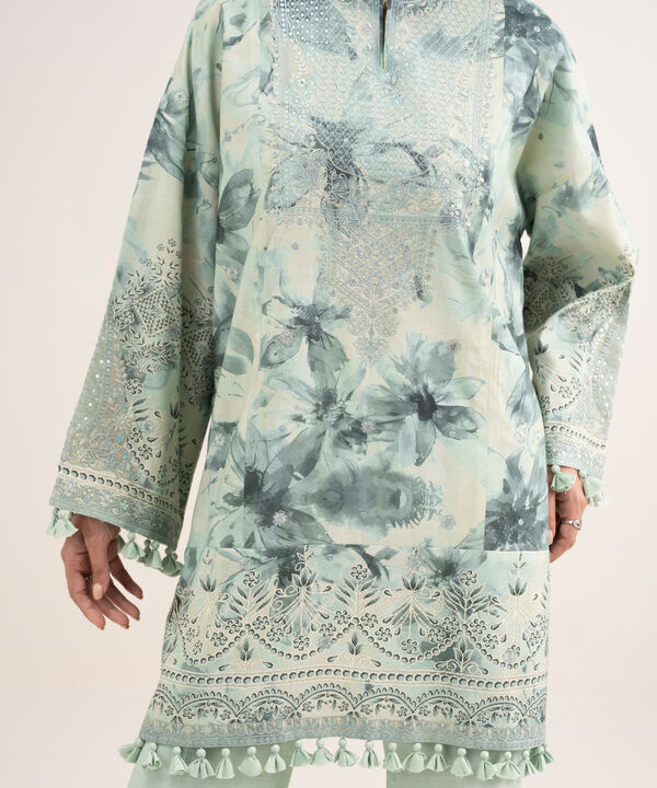 3 Piece - Embroidered Raw Silk Suit