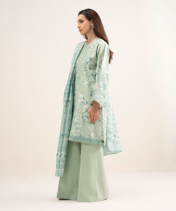 3 Piece - Embroidered Raw Silk Suit