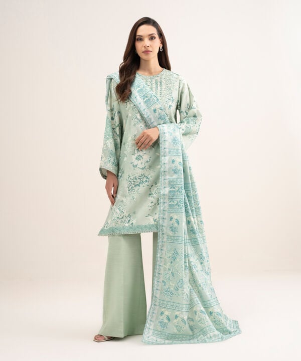 3 Piece - Embroidered Raw Silk Suit