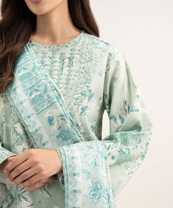 3 Piece - Embroidered Raw Silk Suit