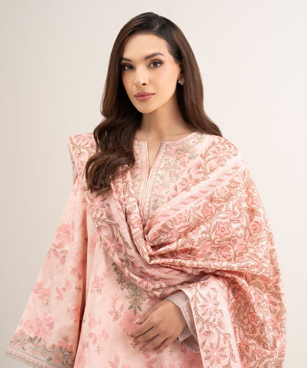 3 Piece - Embroidered Raw Silk Suit