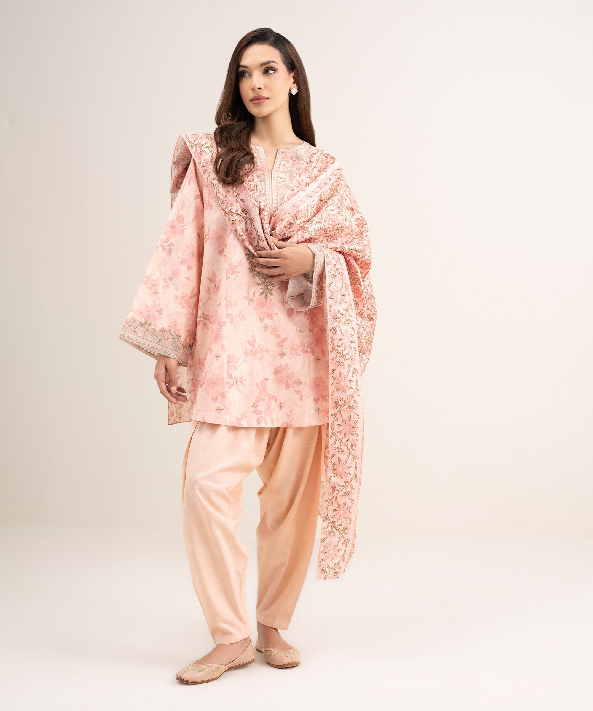 3 Piece - Embroidered Raw Silk Suit