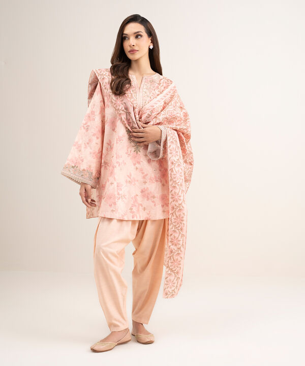 3 Piece - Embroidered Raw Silk Suit