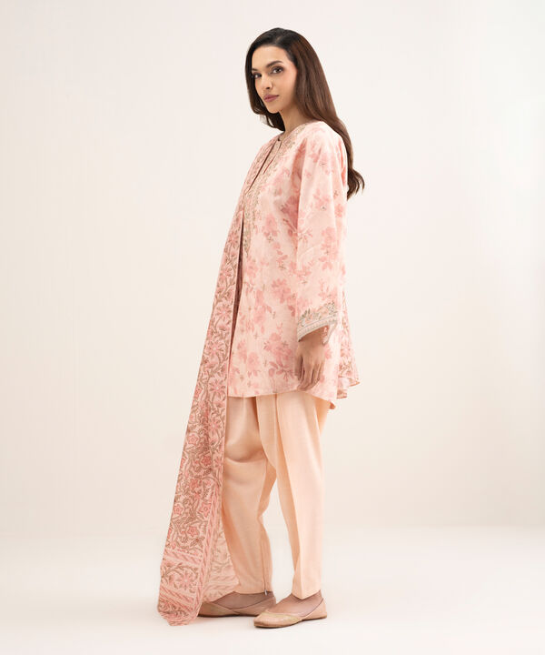 3 Piece - Embroidered Raw Silk Suit