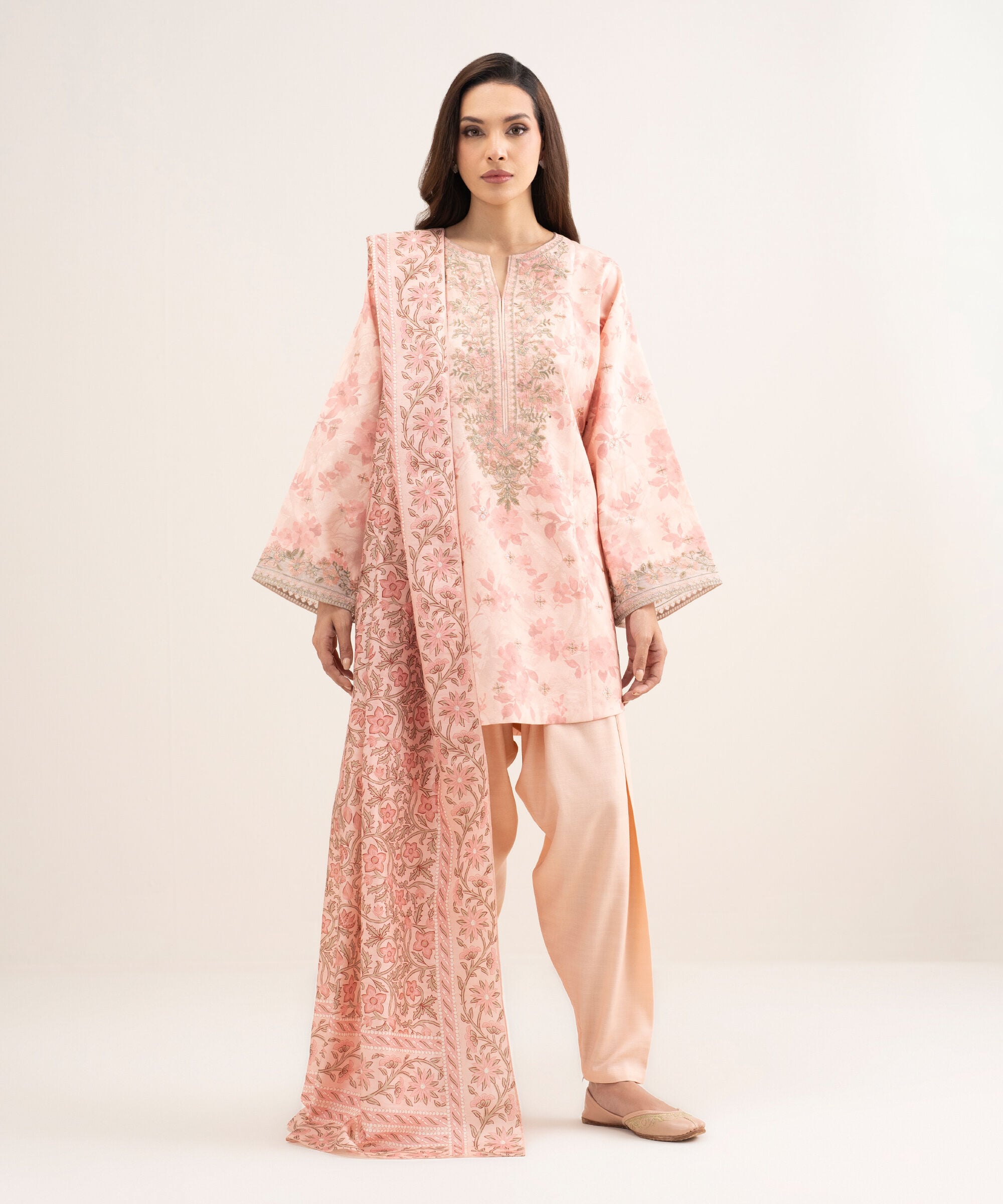 3 Piece - Embroidered Raw Silk Suit