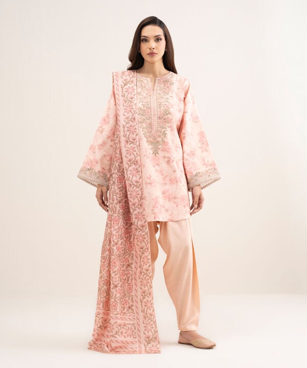 3 Piece - Embroidered Raw Silk Suit