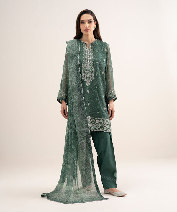 3 Piece - Embroidered Chiffon Suit