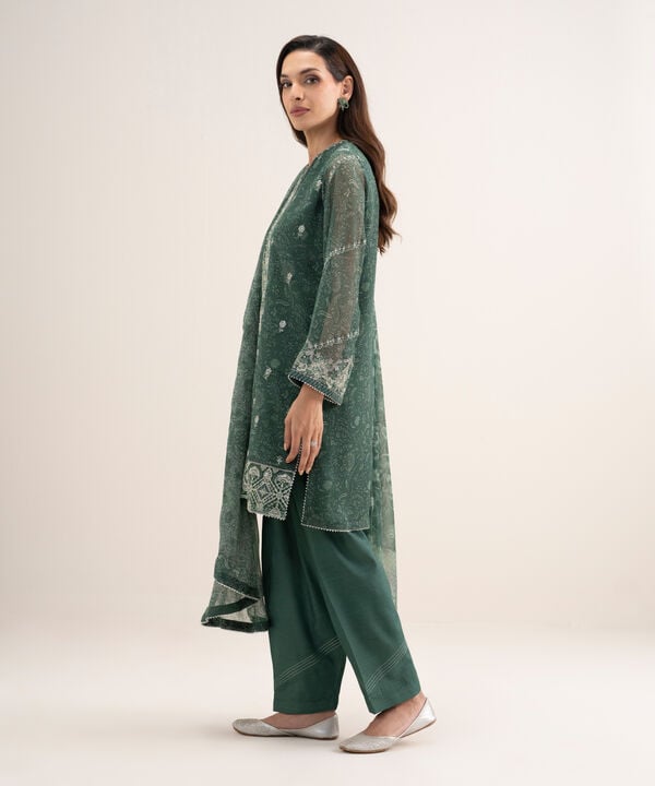 3 Piece - Embroidered Chiffon Suit