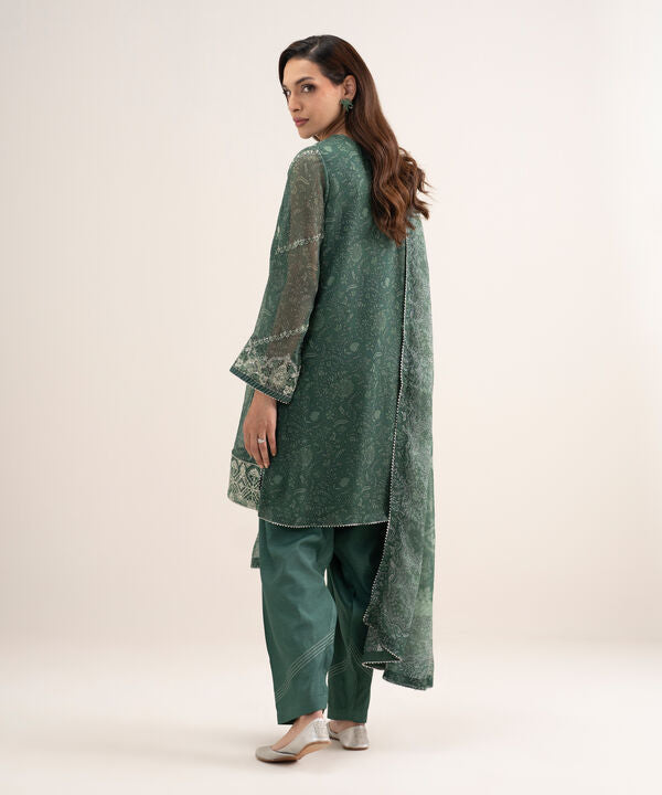 3 Piece - Embroidered Chiffon Suit