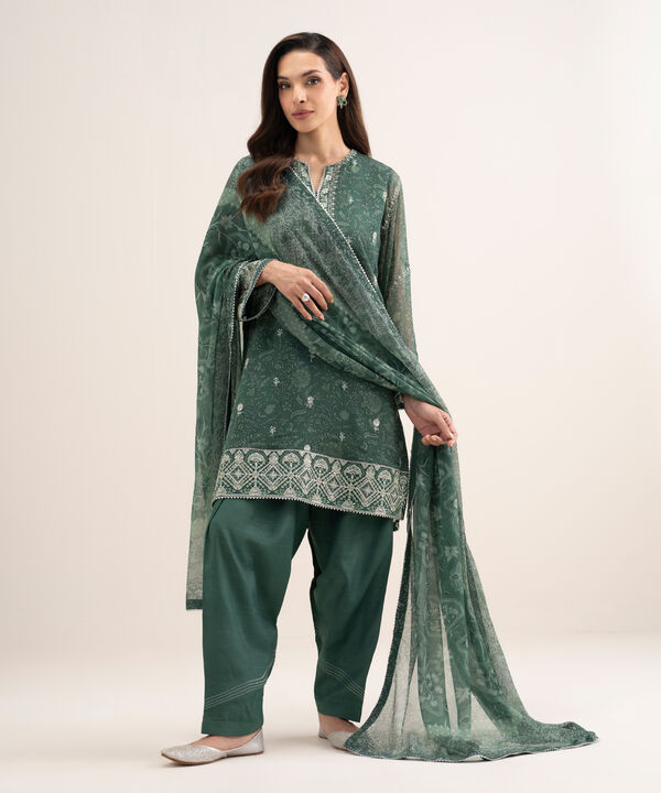 3 Piece - Embroidered Chiffon Suit