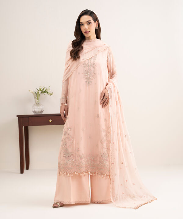 3 Piece - Embroidered Chiffon Suit