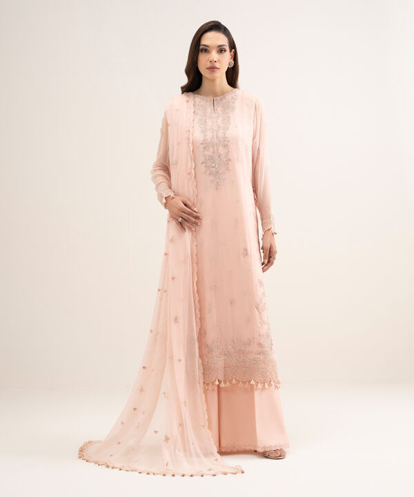 3 Piece - Embroidered Chiffon Suit