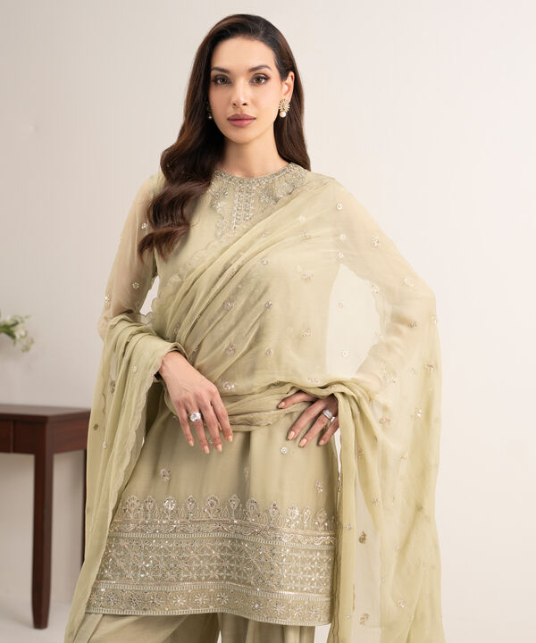 3 Piece - Embroidered Chiffon Suit