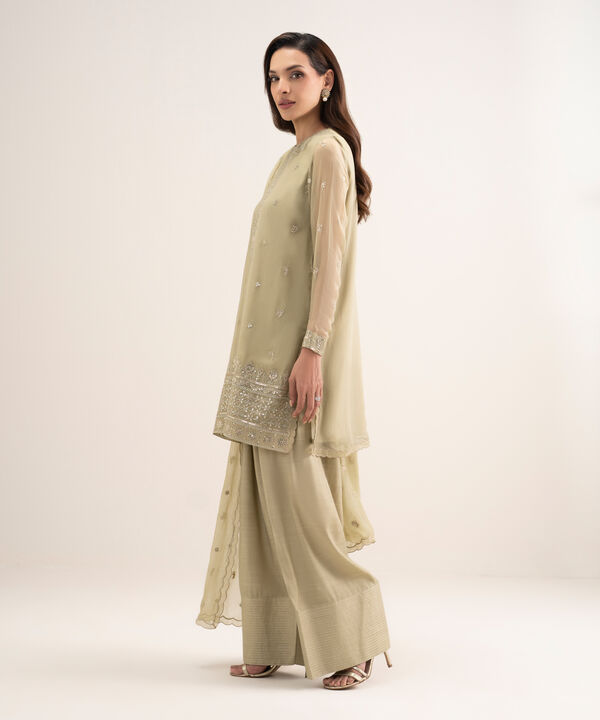 3 Piece - Embroidered Chiffon Suit