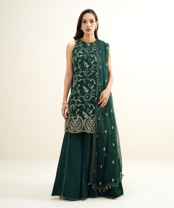 3 Piece - Embroidered Chiffon Suit