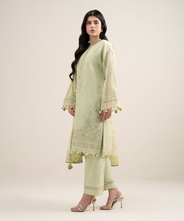 3 Piece - Embroidered Khaddi Net Suit