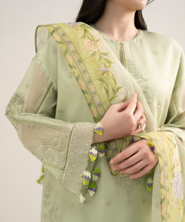 3 Piece - Embroidered Khaddi Net Suit