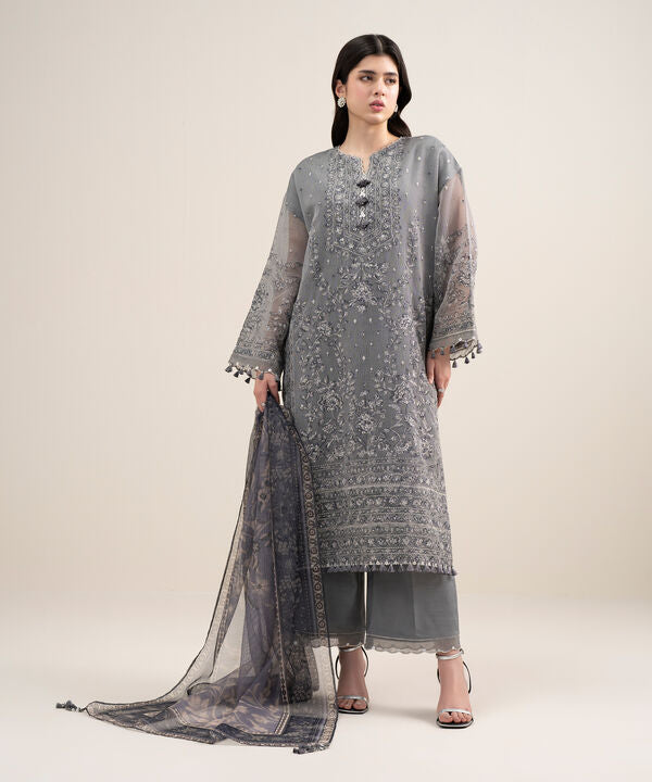 3 Piece - Embroidered Khaddi Net Suit