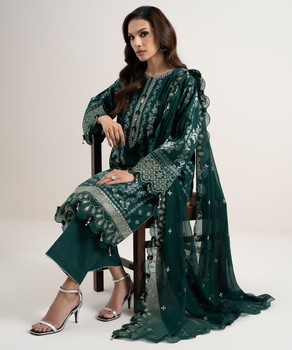 3 Piece - Embroidered Jacquard Suit