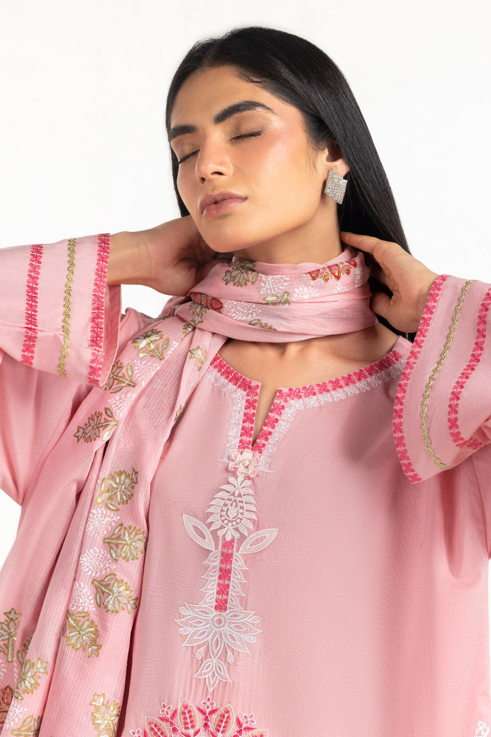 3Pc Cambric Embroidered Suit