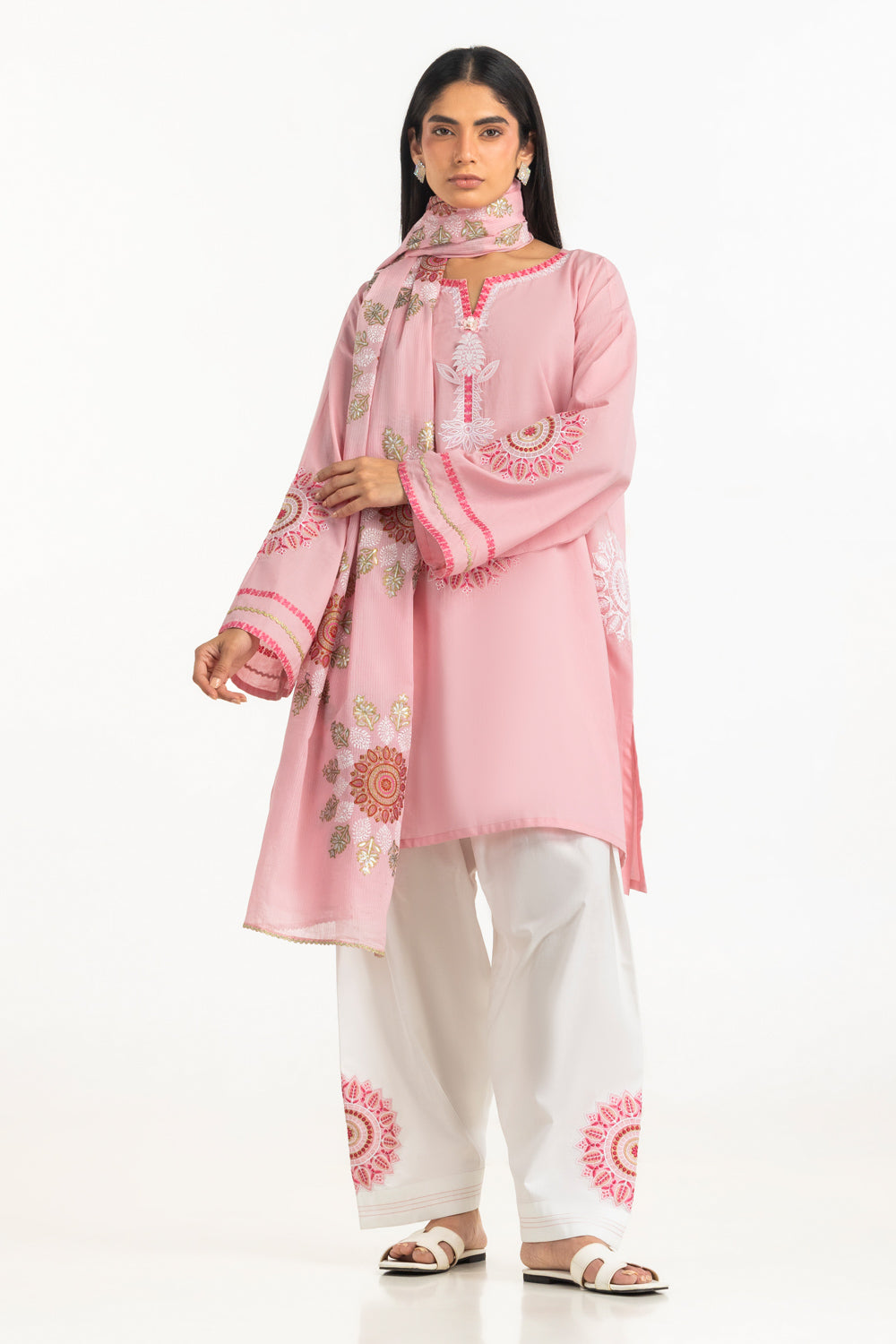 3Pc Cambric Embroidered Suit
