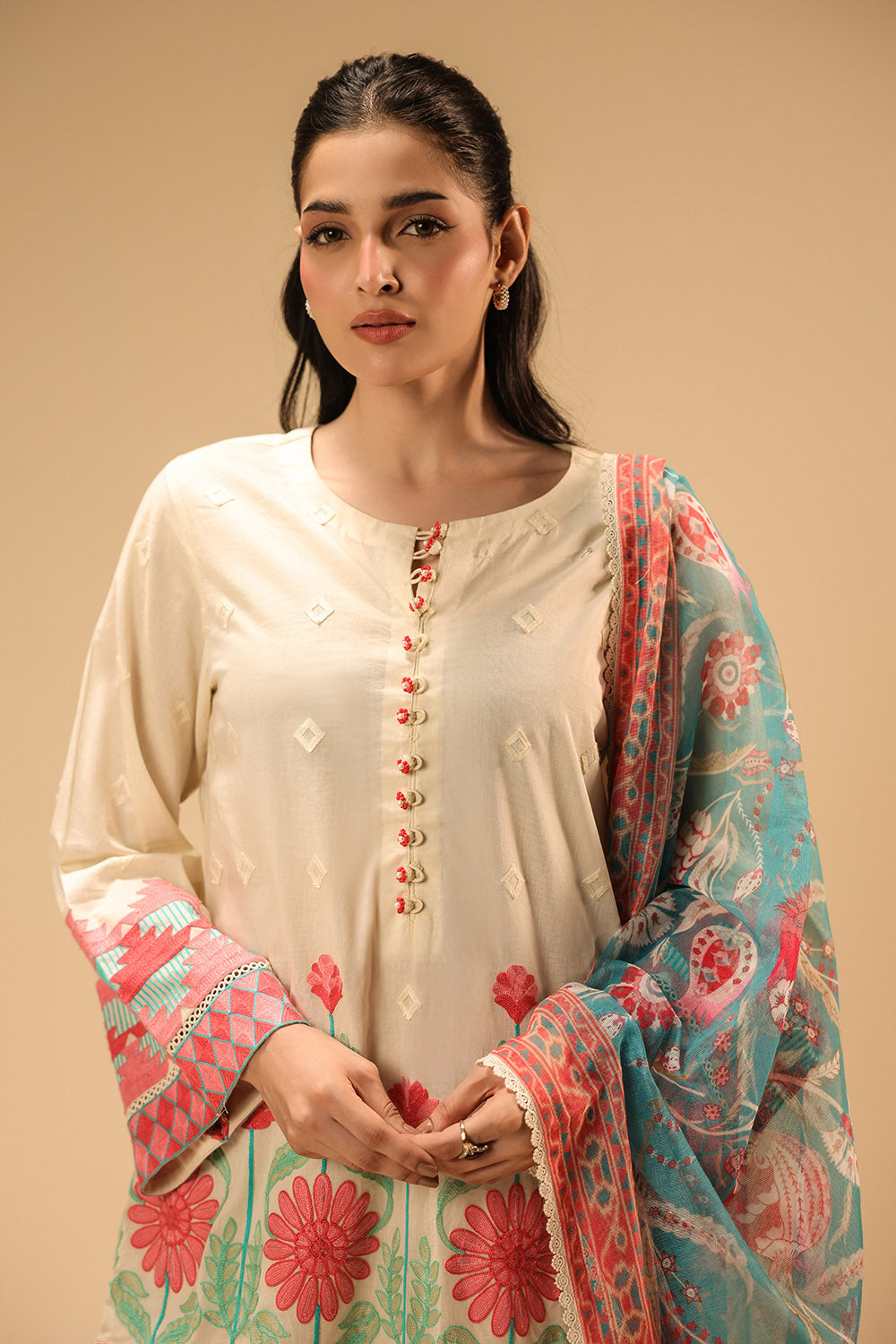 3Pc Cambric Embroidered Suit