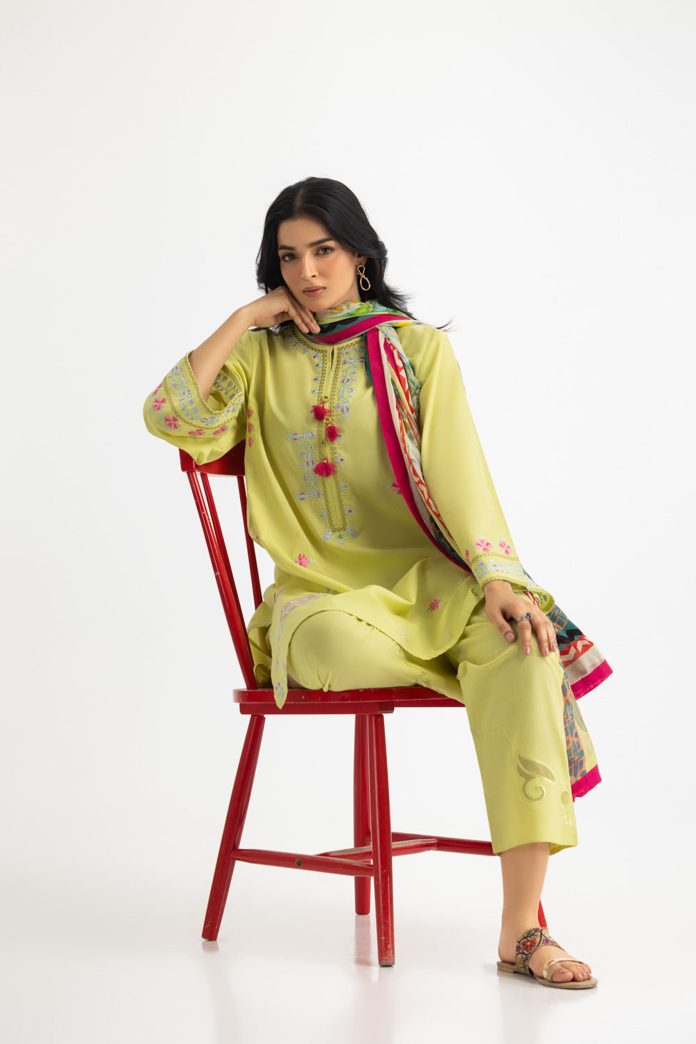 3Pc Cambric Embroidered Suit