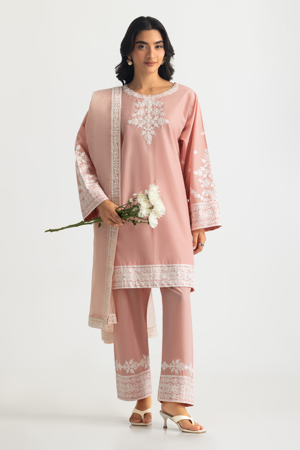 3PC Cambric Embroidered Suit - W-AP-26-487606