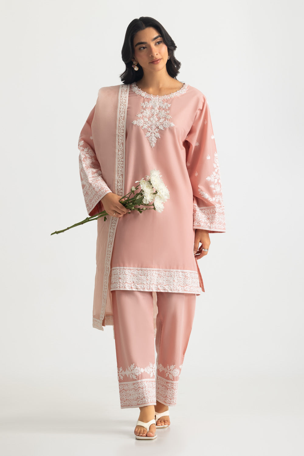 3PC Cambric Embroidered Suit - W-AP-26-487606