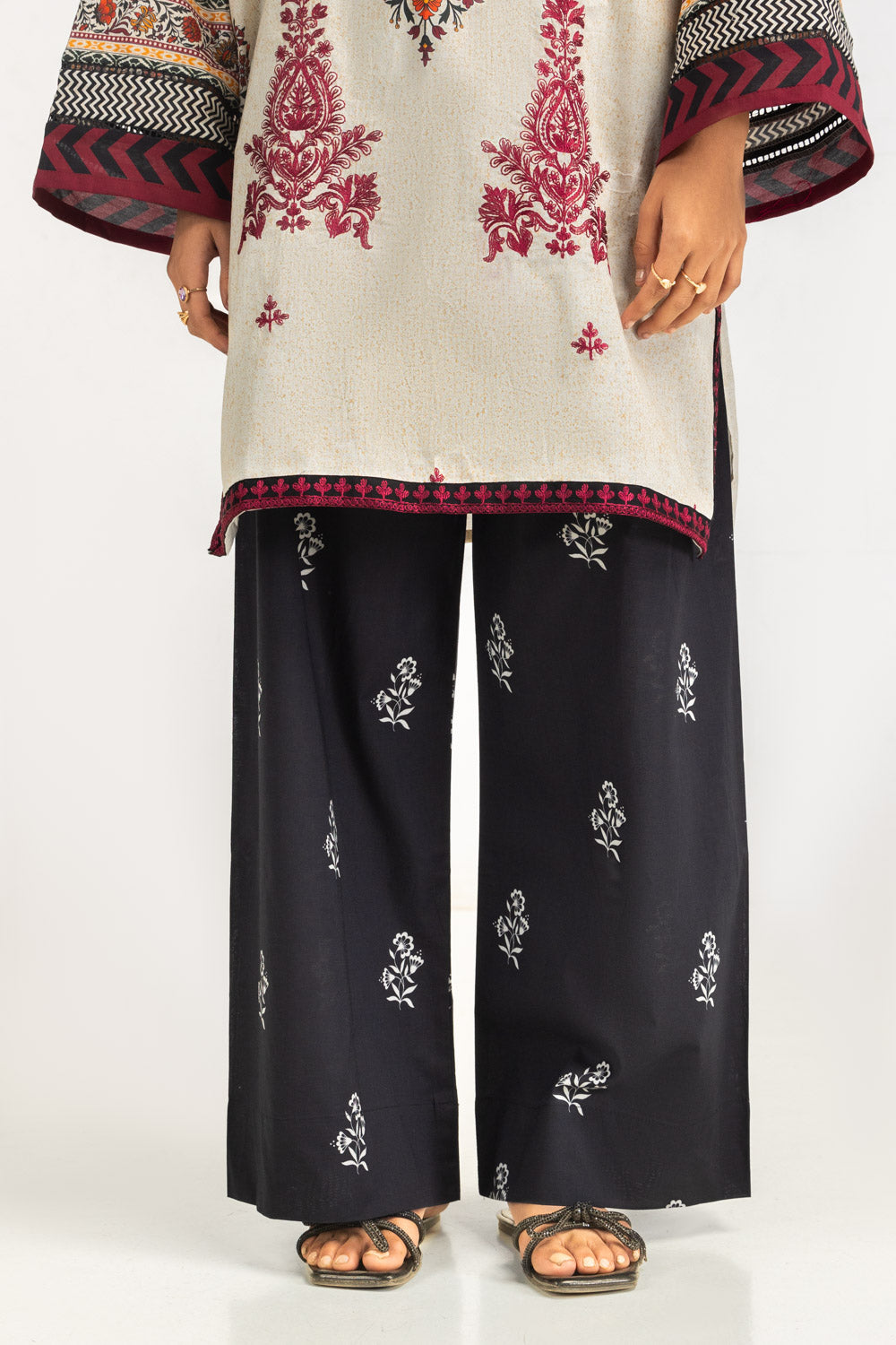 3PC Cambric Embroidered Suit With Printed Scarf