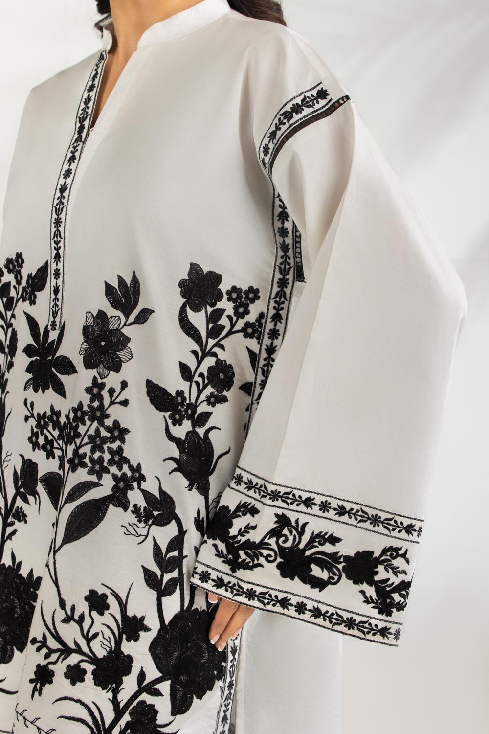3Pc Cambric Embroidered Suit With Scarf