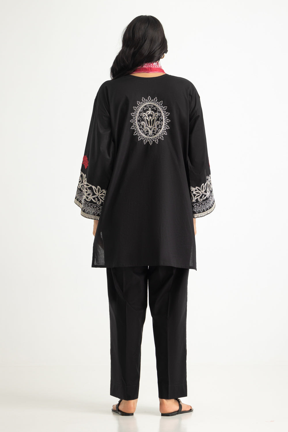 3Pc Cambric Embroidered Suit With Scarf