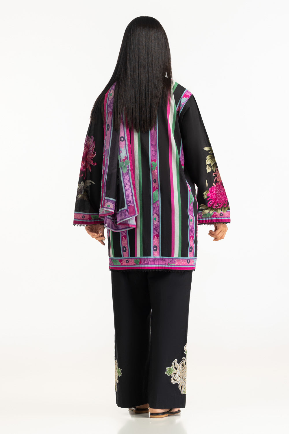 3Pc Cambric Printed Shirt And Embroidered Trouser With Printed Scarf