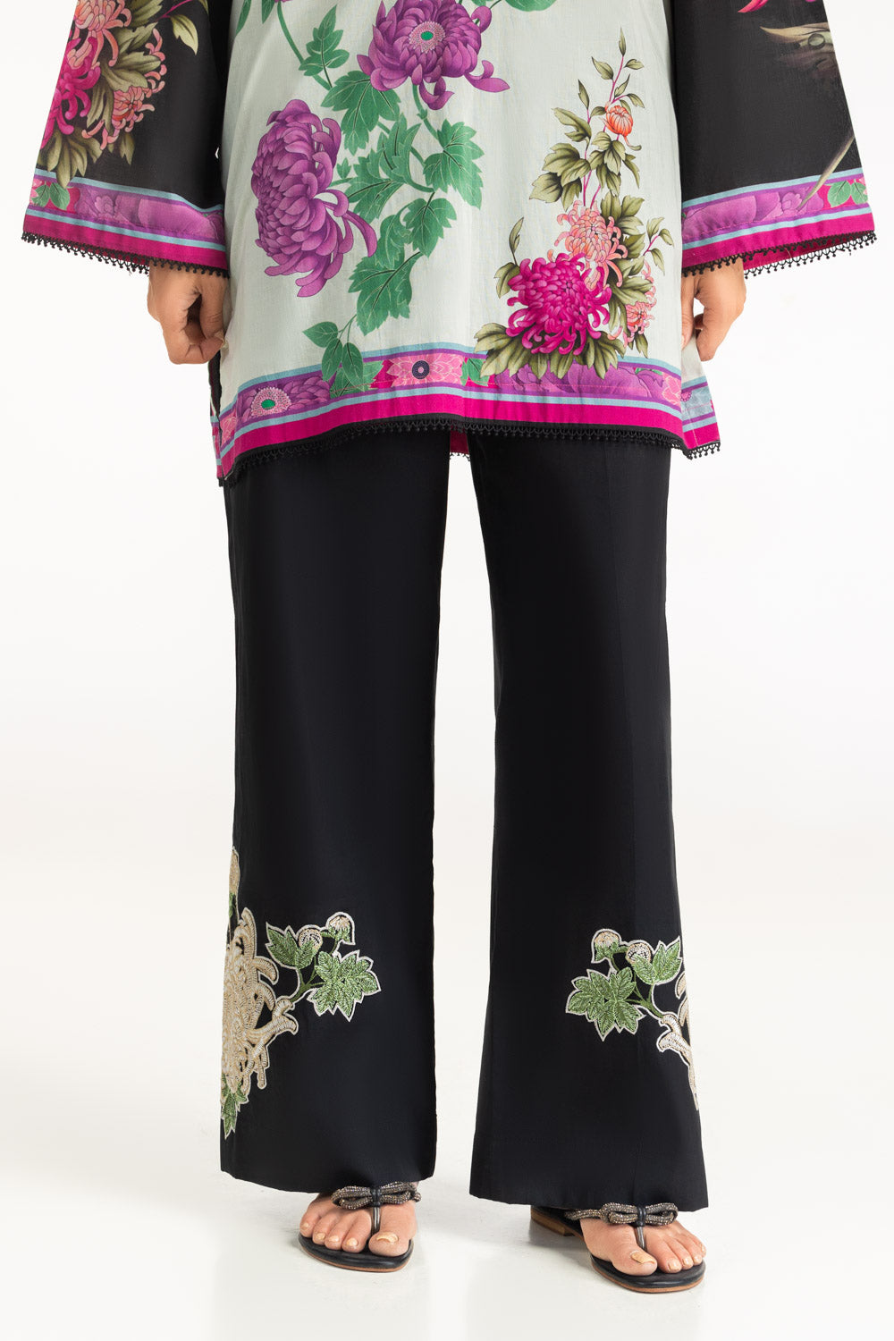 3Pc Cambric Printed Shirt And Embroidered Trouser With Printed Scarf