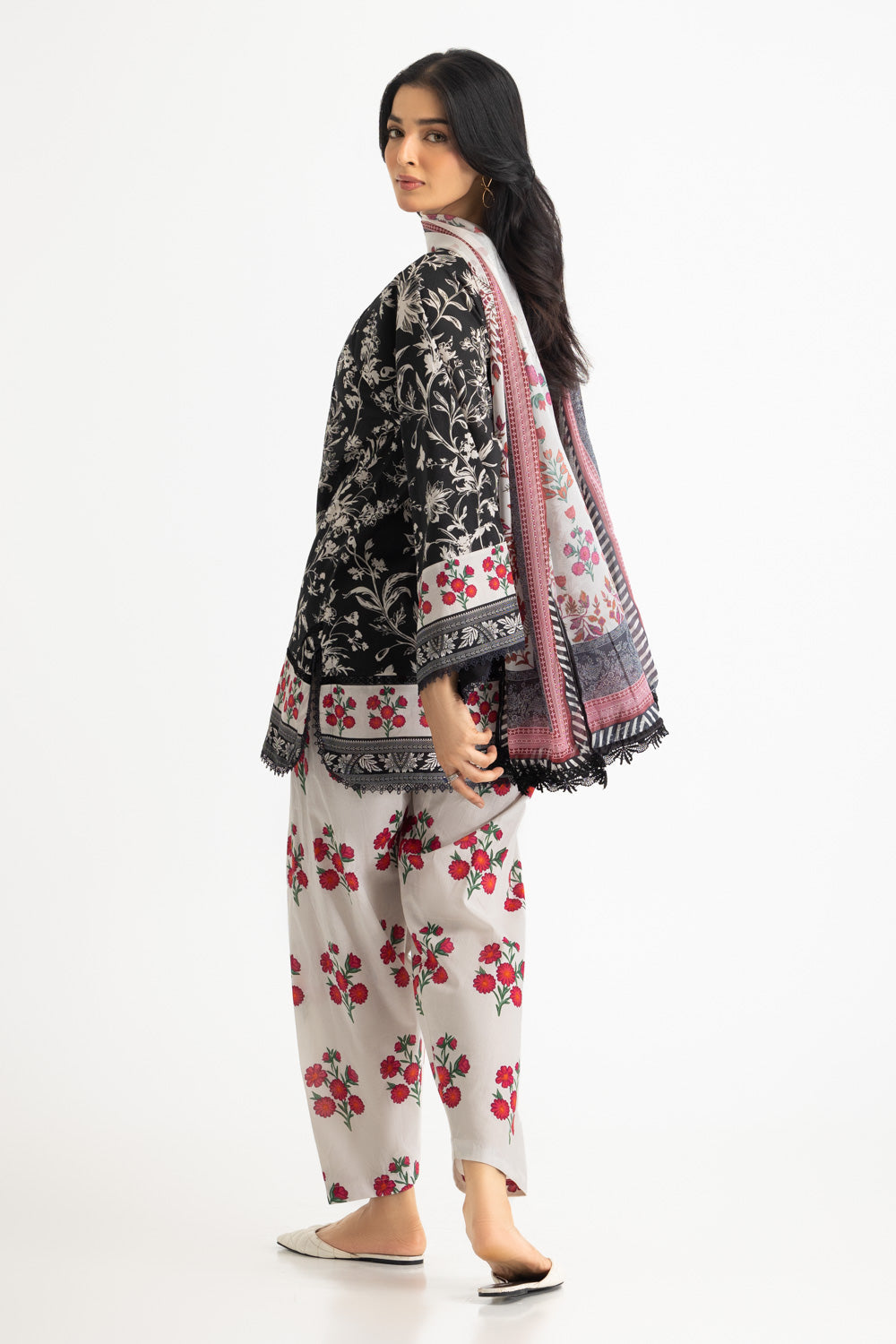 3Pc Cambric Printed Shirt And Trouser With Printed Scarf