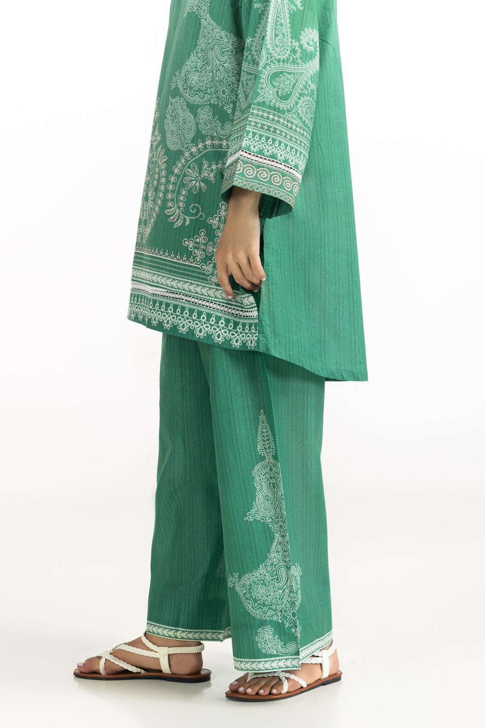 3Pc Cambric Printed Suit With Scarf