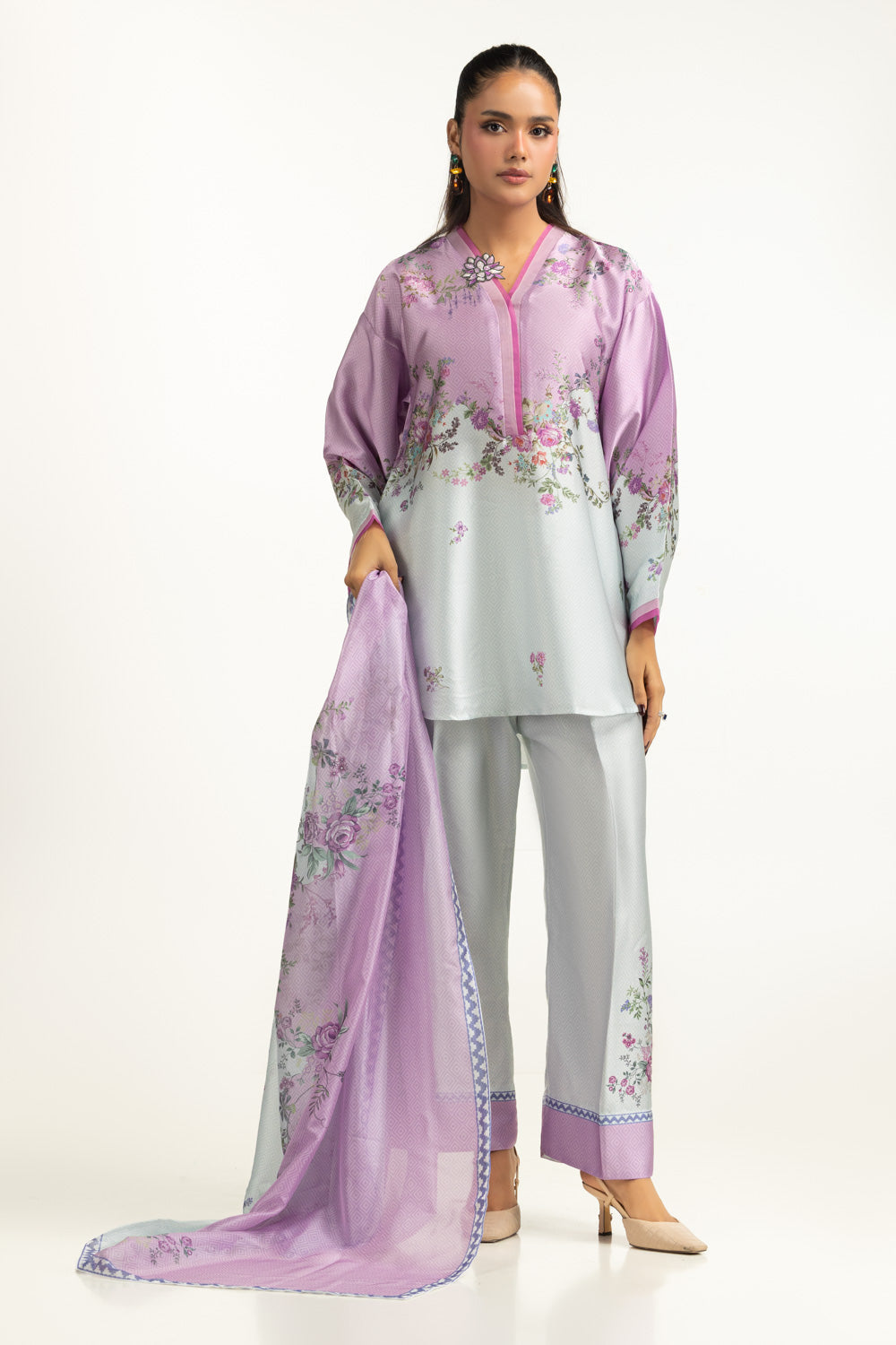 3PC Charmeuse Silk Printed Suit