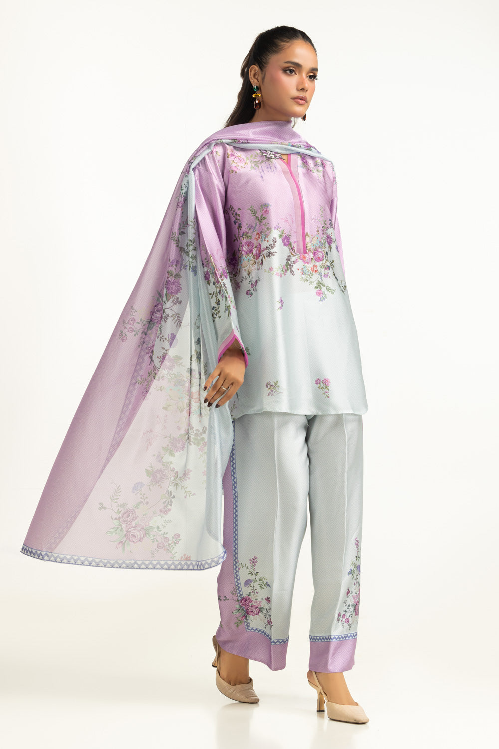3PC Charmeuse Silk Printed Suit