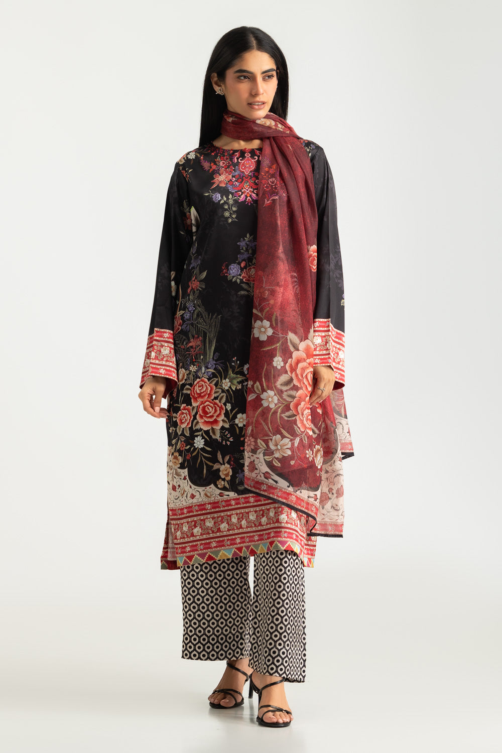 3PC Charmeuse Silk Printed Suit