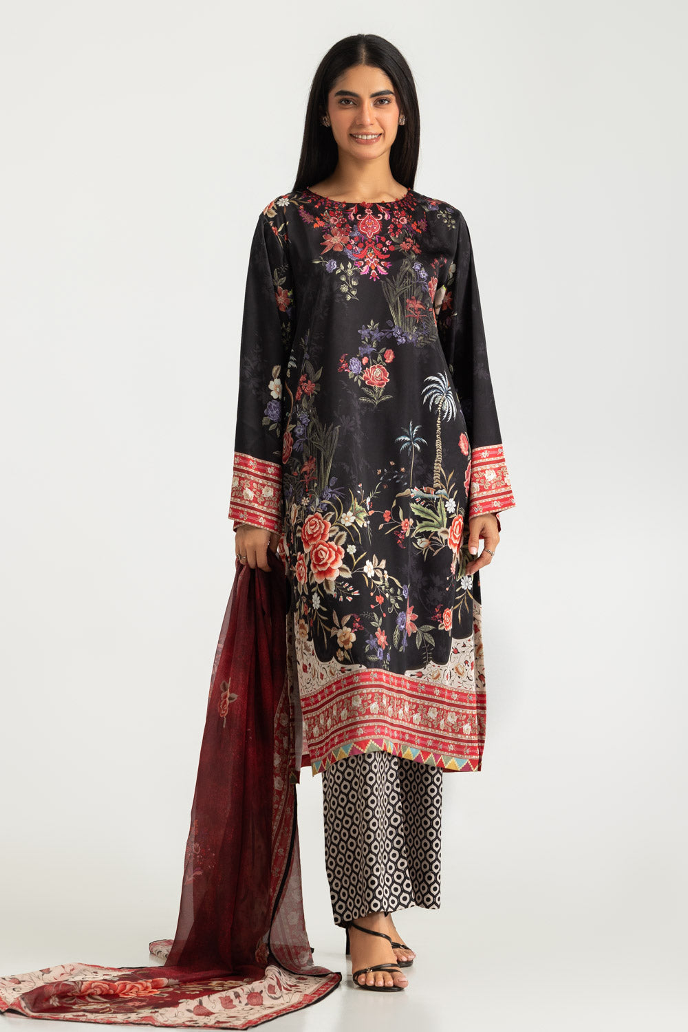 3PC Charmeuse Silk Printed Suit