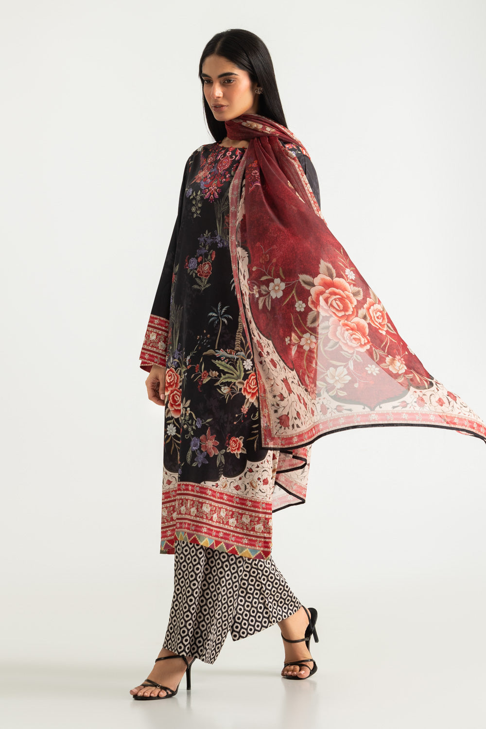 3PC Charmeuse Silk Printed Suit