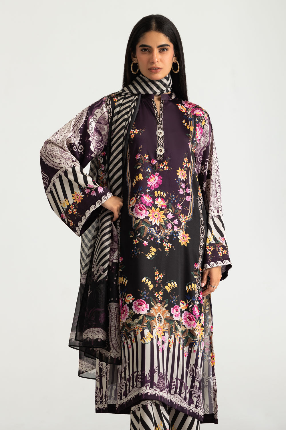 3PC Charmeuse Silk Printed Suit
